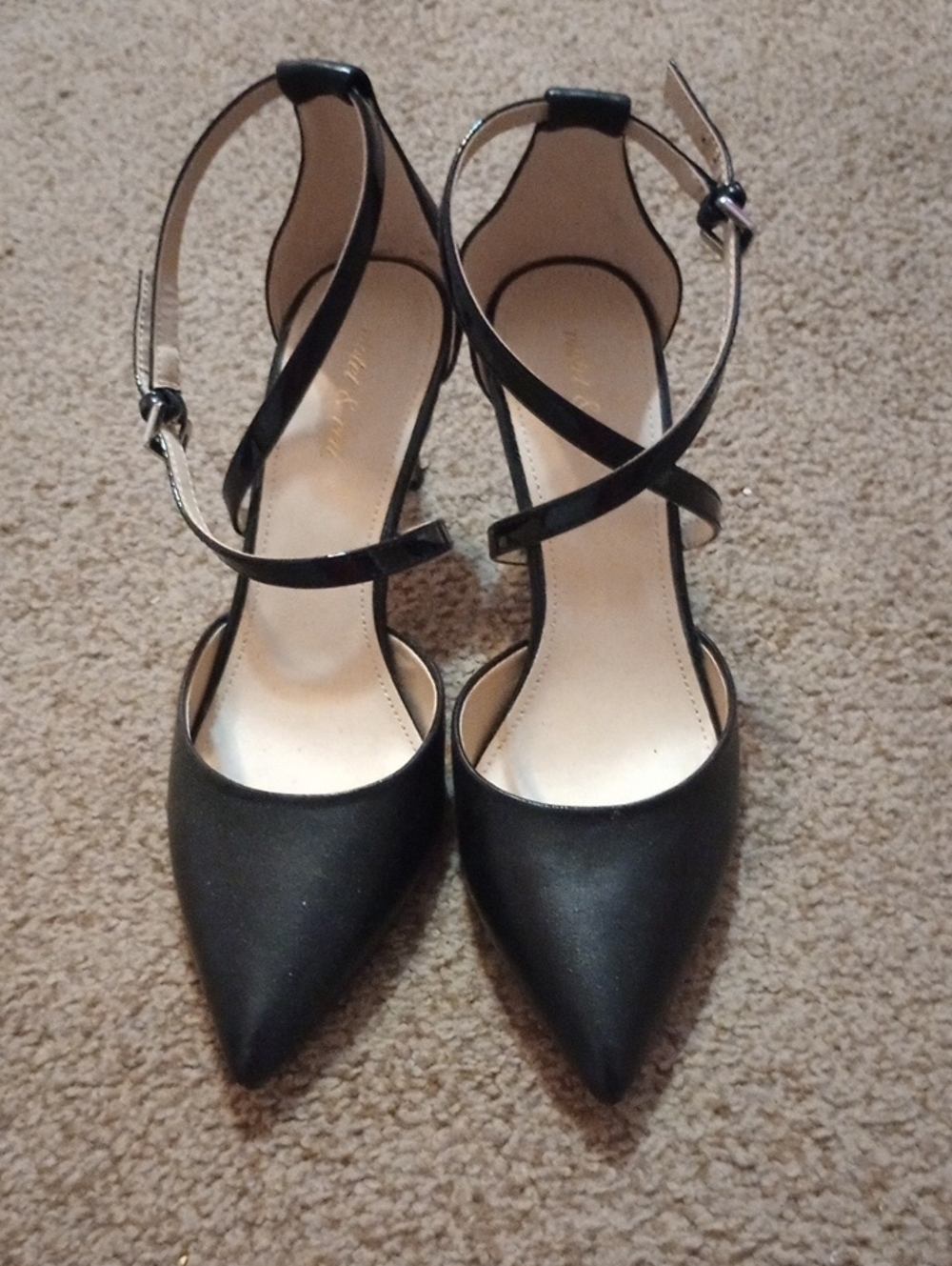 Pointed Black Crisscross Ankle-Strap Heels